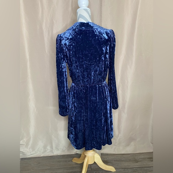 New ModCloth Large Blue Velvet Long Sleeve Dress - Picture 5 of 11